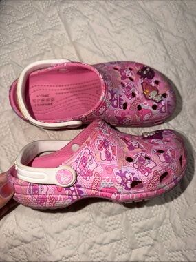 CROCS Pink Kids Character Print Clog Sandals with White Strap